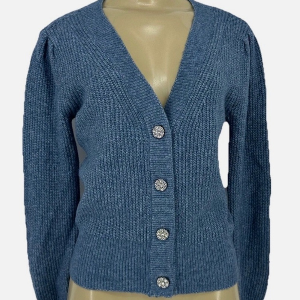 White House Black Market Ribbed Jeweled Button Cardigan WHBM